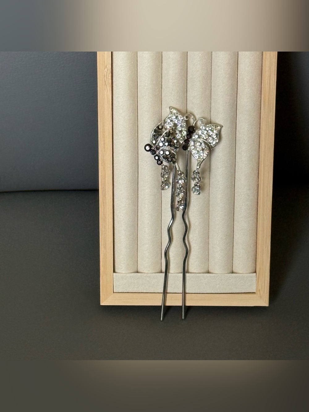 Black & Clear Crystal Butterfly Hair Pin - Picture 2 of 14